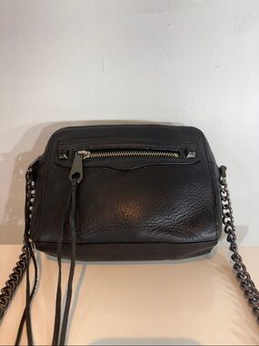 Rebecca Minkoff Black Leather Mini MAC Crossbody Bag Chain Strap Tassel